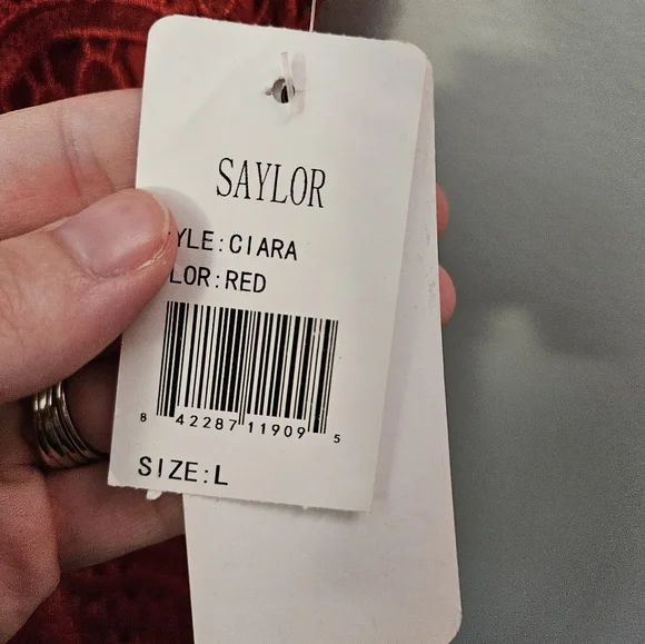 Saylor Anthropologie Large Ciara Sequined Scallop Lace Open-Back Dress in Red - Picture 5 of 9